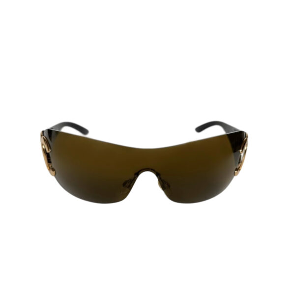 Chanel Logo Wraparound Sunglasses in Brown / Gold - Image 2