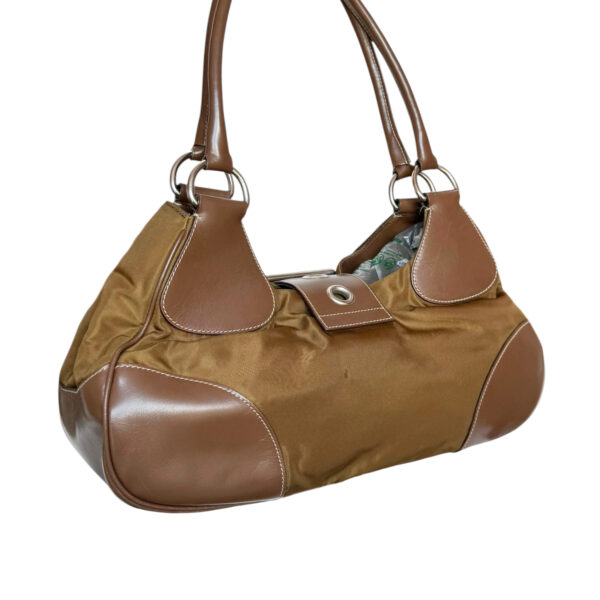 Prada Nylon Buckle Half Moon Hobo Shoulder Bag in Brown / Silver - Image 4