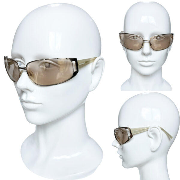 Miu Miu Logo Wraparound Sunglasses in Beige / Gold - Image 4