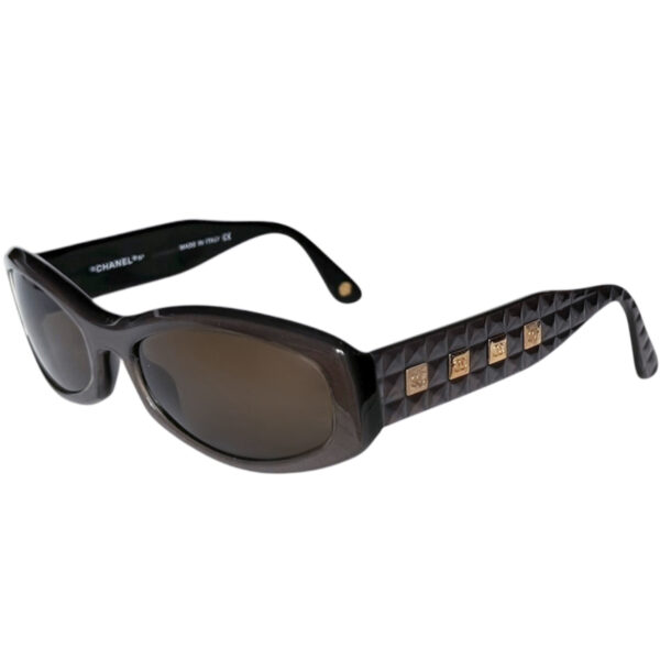 Vintage Chanel Logo Chunky Sunglasses in Brown - Taupe / Gold | NITRYL