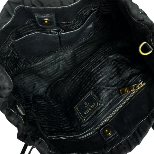 Prada Nylon Ruched Hobo Shoulder Bag in Black / Gold - Image 5