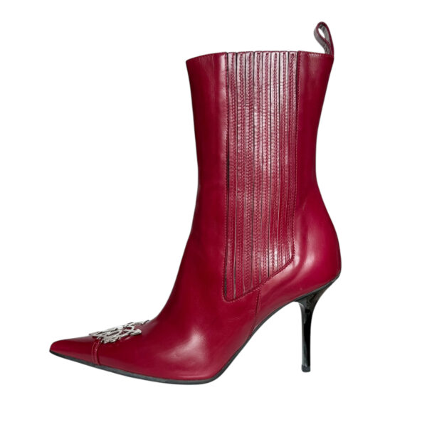 Dior 'I Love Dior' Leather Heels Boots in Cherry Red / Silver UK 3.5 - Image 2