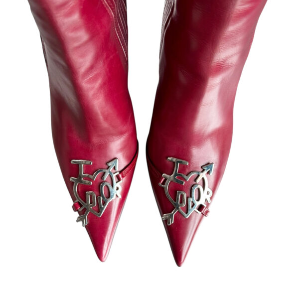 Dior 'I Love Dior' Leather Heels Boots in Cherry Red / Silver UK 3.5 - Image 4