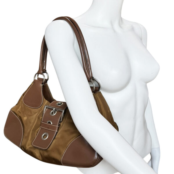 Prada Nylon Buckle Half Moon Hobo Shoulder Bag in Brown / Silver - Image 8
