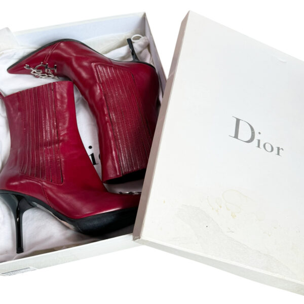 Dior 'I Love Dior' Leather Heels Boots in Cherry Red / Silver UK 3.5 - Image 5