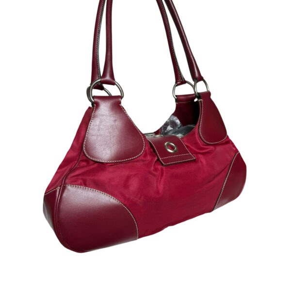 Prada Nylon Buckle Half Moon Hobo Shoulder Bag in Red / Maroon / Silver - Image 4