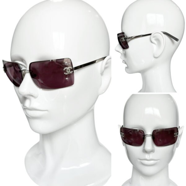 Chanel Diamante Logo Rimless Sunglasses in Burgundy / Silver - Image 4