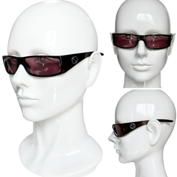 Gucci GG Logo Slim Wraparound Sunglasses in Maroon Red / Silver - Image 4
