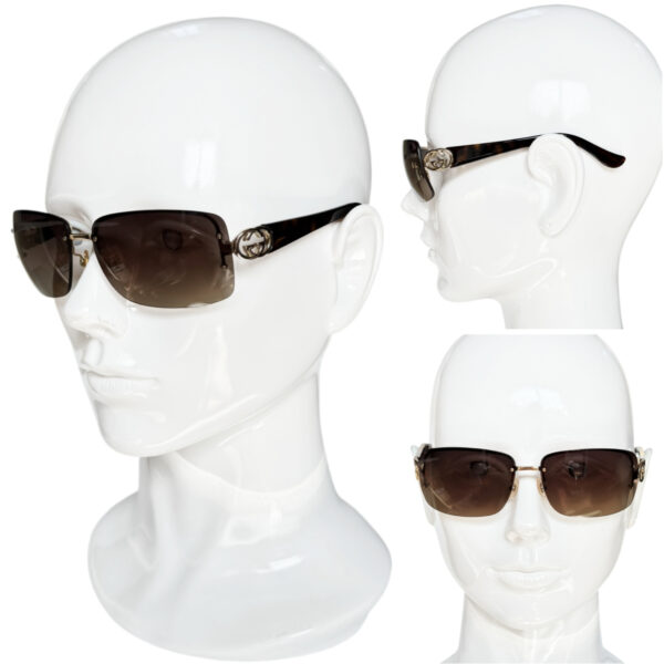Gucci GG Logo Rimless Tortoiseshell Sunglasses in Brown / Gold - Image 4