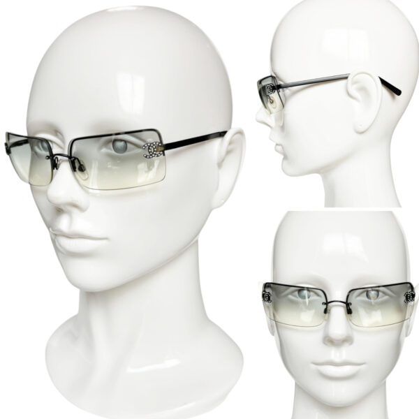Chanel Diamante Rimless Sunglasses in Grey / Black - Image 4