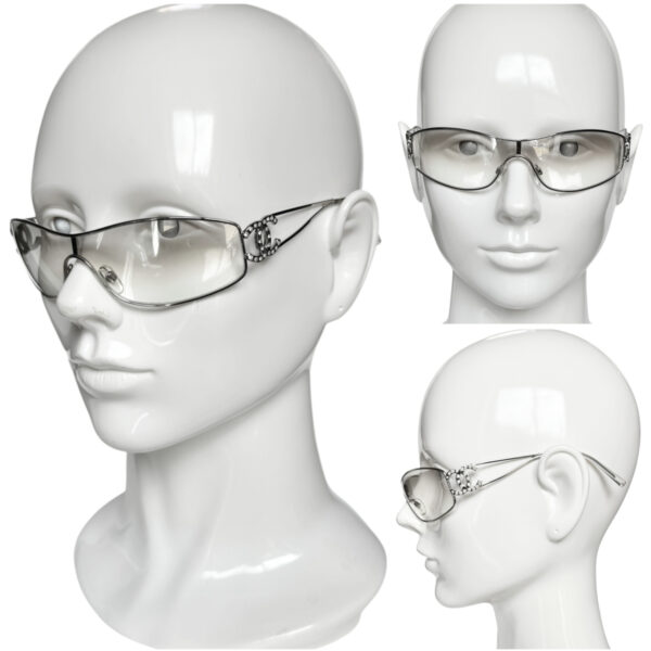 Chanel Diamante Logo Wraparound Sunglasses in Silver - Image 4