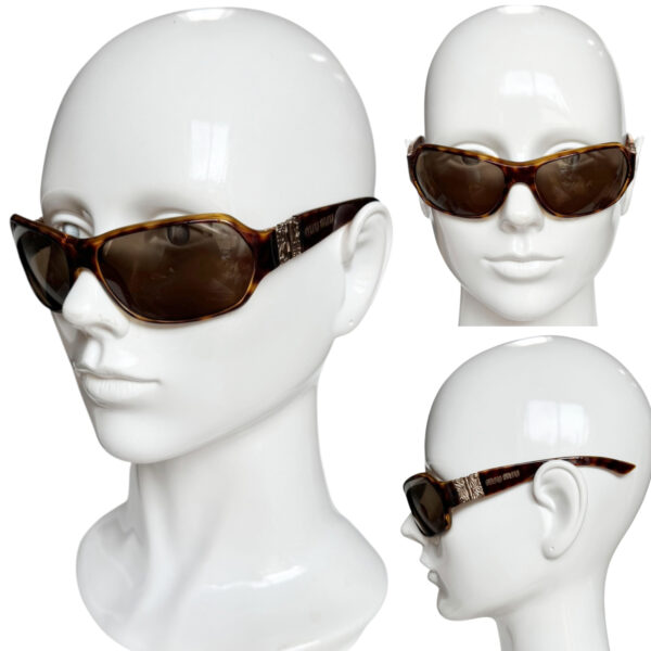 Miu Miu Logo Oversized Tortoiseshell Sunglasses in Brown / Gold - Image 4