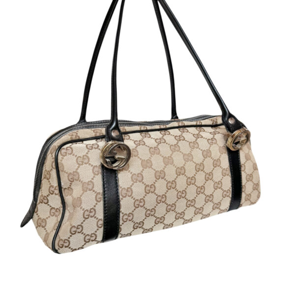 Gucci Monogram Logo Shoulder Bag in Beige / Black - Image 4
