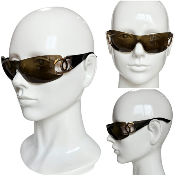 Chanel Logo Wraparound Sunglasses in Brown / Gold - Image 4