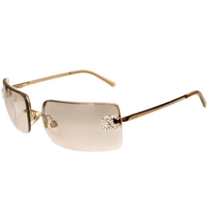 Vintage Chanel Diamante Logo Rimless Sunglasses in Gold | NITRYL