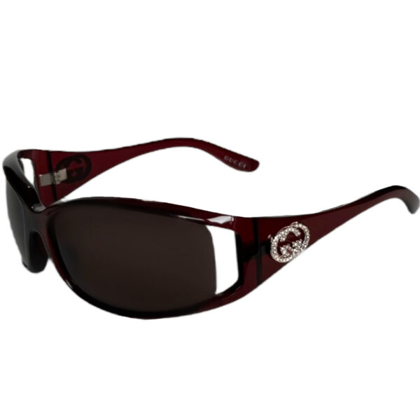 Vintage Gucci Diamante Logo Wraparound Sunglasses in Maroon Red / Silver | NITRYL