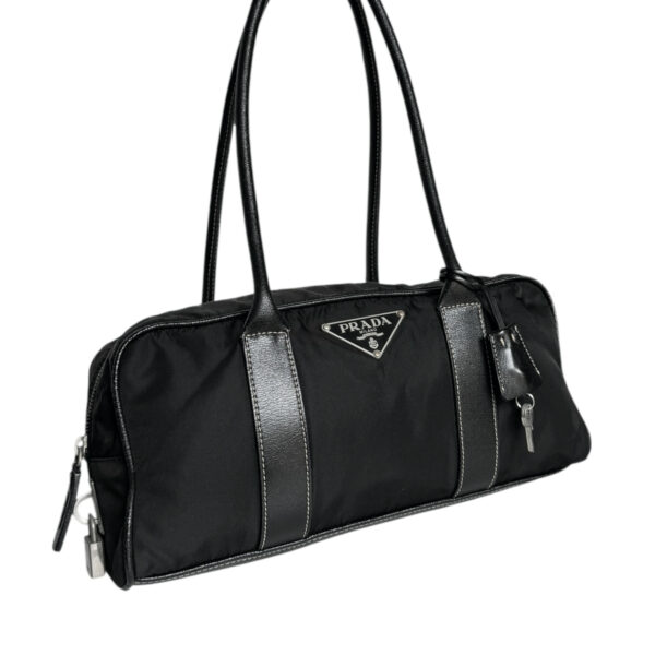 Prada Nylon Lock Shoulder Bag in Black / Silver - Image 2