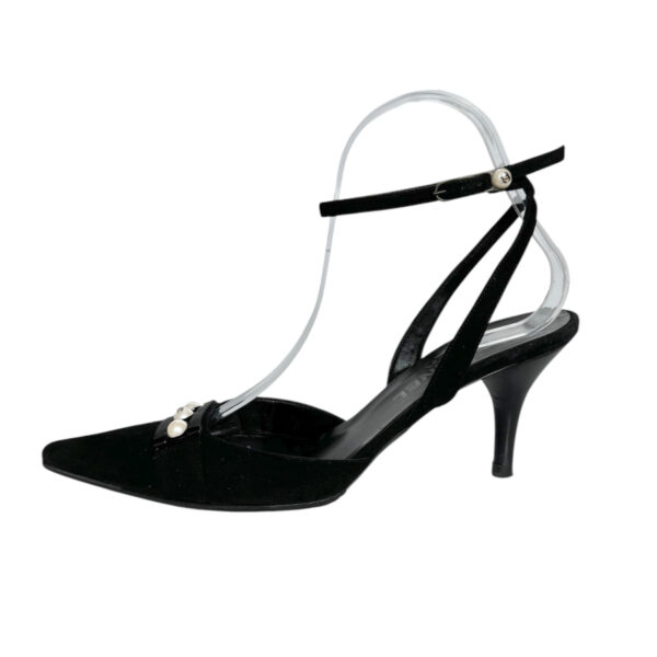 Chanel Pearl Logo Slingback Strappy Heels in Black / Silver UK 4 - Image 3