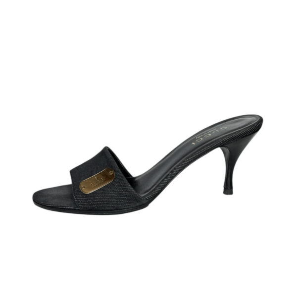 Gucci Logo Denim Heels in Black / Gold UK 5 - Image 2