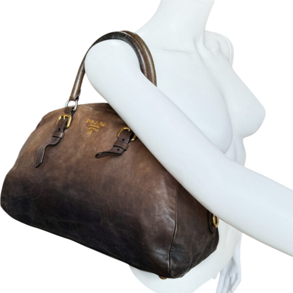 Prada Leather Ombre Shoulder Bag in Brown / Gold - Image 8