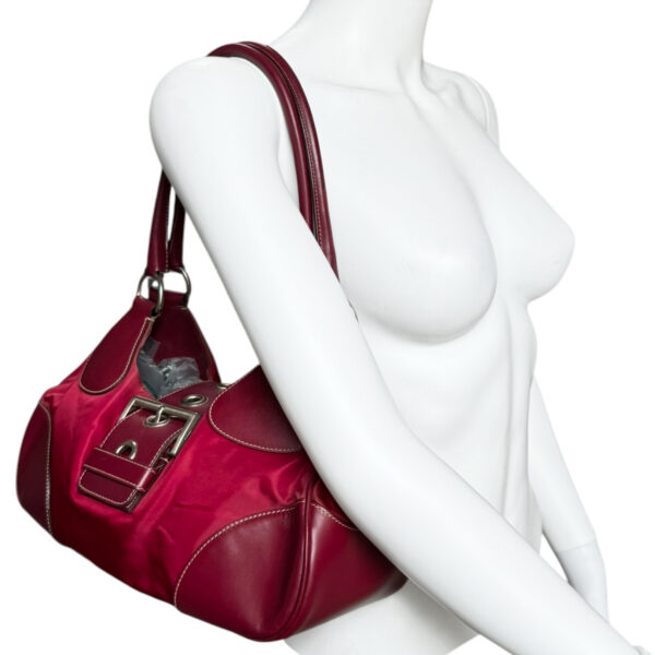Prada Nylon Buckle Half Moon Hobo Shoulder Bag in Red / Maroon / Silver - Image 8