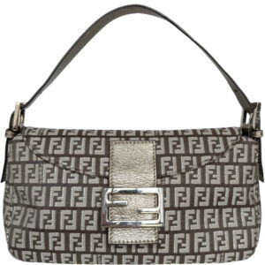 Vintage Fendi Monogram Shoulder Baguette Bag in Taupe / Metallic Silver | NITRYL
