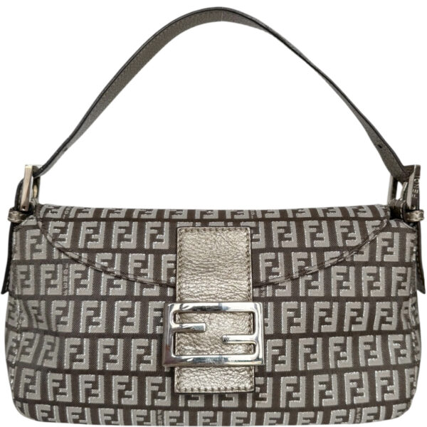 Vintage Fendi Monogram Shoulder Baguette Bag in Taupe / Metallic Silver | NITRYL