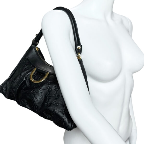 Gucci Monogram Leather D Ring Hobo Shoulder Bag in Black / Gold - Image 8
