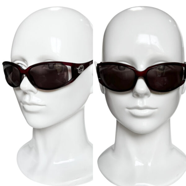 Gucci Diamante Logo Wraparound Sunglasses in Maroon Red / Silver - Image 4