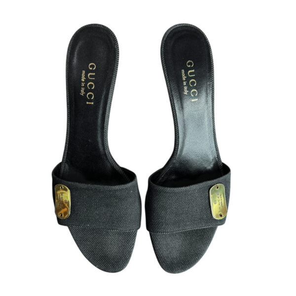 Gucci Logo Denim Heels in Black / Gold UK 5 - Image 4