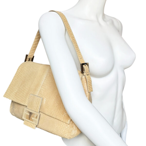 Fendi Python Exotic Shoulder Mamma Baguette Bag in Beige / Silver - Image 9