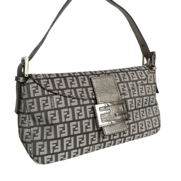 Fendi Monogram Shoulder Baguette Bag in Taupe / Metallic Silver - Image 2