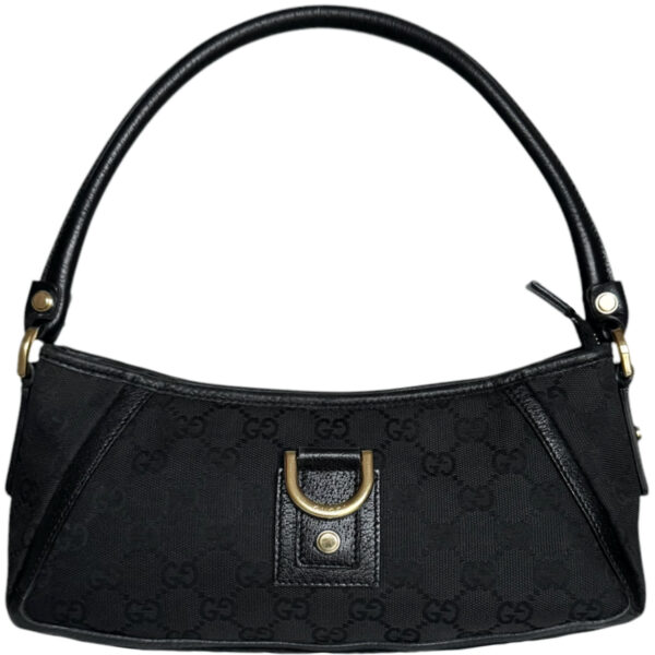 Vintage Gucci Monogram D Ring Shoulder Bag in Black / Gold | NITRYL