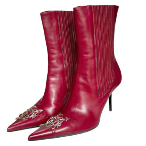 Vintage Dior 'I Love Dior' Leather Heels Boots in Cherry Red / Silver UK 3.5 | NITRYL