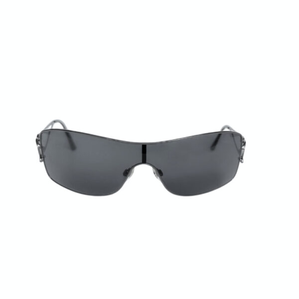 Chanel Diamante Logo Wraparound Sunglasses in Black - Blue / Gunmetal - Image 2
