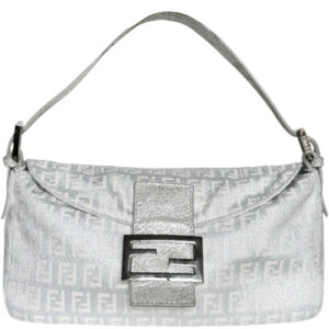 Vintage Fendi Monogram Metallic Shoulder Baguette Bag in Silver | NITRYL
