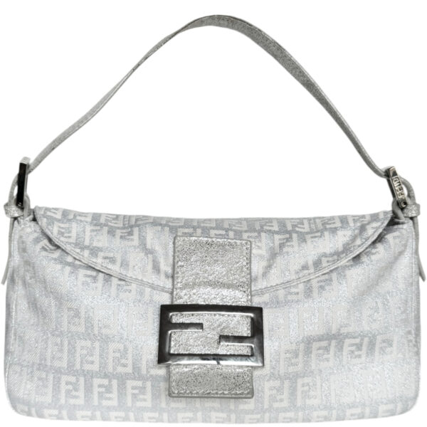 Vintage Fendi Monogram Metallic Shoulder Baguette Bag in Silver | NITRYL