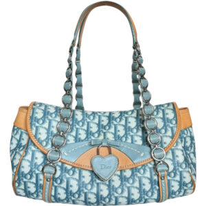 Vintage Dior Monogram Heart Romantic Shoulder Bag in Blue / Tan | NITRYL