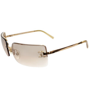 Vintage Chanel Diamante Logo Rimless Sunglasses in Gold | NITRYL