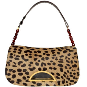 Vintage Dior Leopard Print Calfskin Malice Shoulder Bag in Beige / Brown / Gold | NITRYL