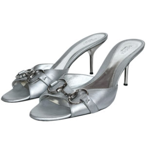 Vintage Gucci Horsebit Leather Heels in Silver UK 4 | NITRYL