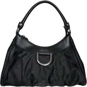 Vintage Gucci Monogram Nylon D Ring Hobo Shoulder Bag in Black / Silver | NITRYL