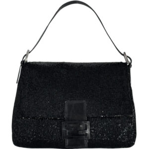 Vintage Fendi Beaded Mamma Shoulder Baguette Bag in Black / Silver | NITRYL