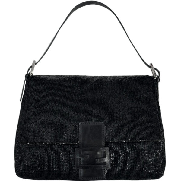 Vintage Fendi Beaded Mamma Shoulder Baguette Bag in Black / Silver | NITRYL