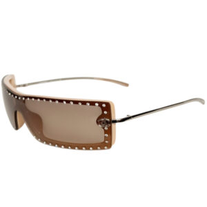 Vintage Chanel Diamante Logo Rimless Sunglasses in Brown / Nude / Silver | NITRYL
