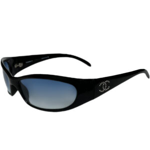 Vintage Chanel Diamante Logo Wraparound Sunglasses in Black / Blue | NITRYL