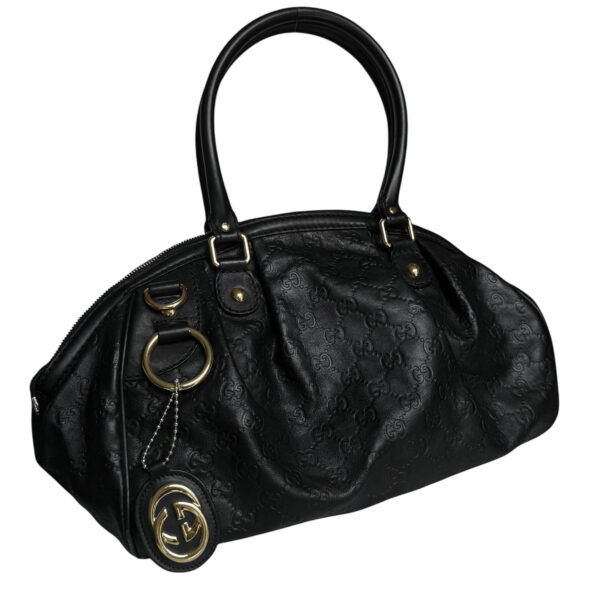 Gucci Monogram Leather Sukey 2-Way Hobo Shoulder Bag in Black / Gold - Image 2