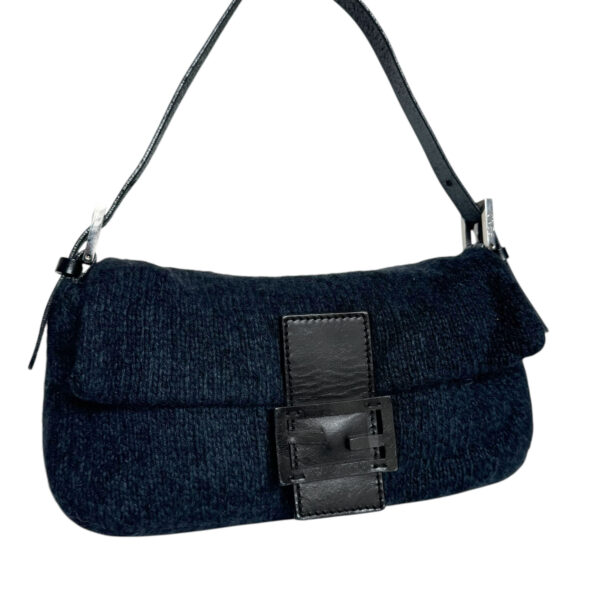 Fendi Wool Cashmere Shoulder Baguette Bag in Navy / Black / Silver - Image 2