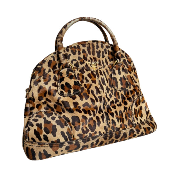 Prada Leopard Print Calfskin 2 - Way Large Shoulder Bag in Beige / Brown / Gold - Image 2