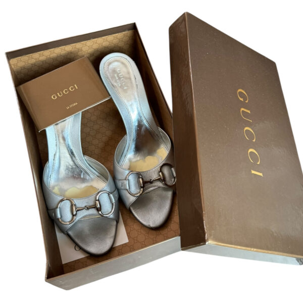 Gucci Horsebit Leather Heels in Silver UK 4 - Image 5